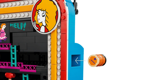 Side of the LEGO Super Mario Donkey Kong Arcade 72051 model showing the orange control and left arrow