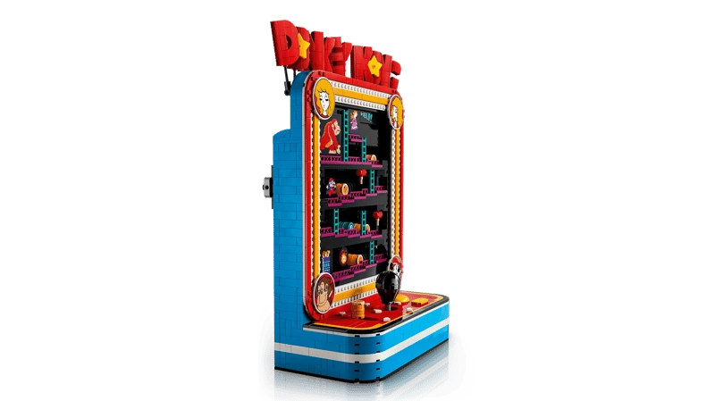 Side view of the LEGO Super Mario Donkey Kong Arcade 72051 model showing the arcade cabinet shape
