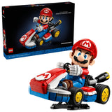 LEGO Super Mario Mario Kart Mario & Standard Kart box beside the completed model on its black display stand