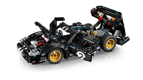 LEGO Technic 1966 Ford GT40 MKII race car with body panels opened to reveal engine and internal mechanical details