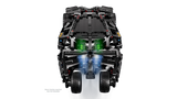 Overhead view of the LEGO Technic Batmobile Tumbler 42239 with green and blue light effects