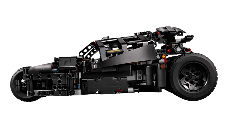 Side profile of the LEGO Technic Batmobile Tumbler 42239 showing the angular black bodywork and large rear wheel