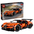 LEGO Technic Bugatti Chiron Pur Sport Hypercar 42222 box shown beside the completed orange hypercar model
