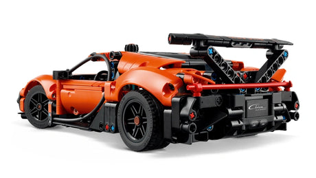 LEGO Technic Bugatti Chiron Pur Sport Hypercar 42222 rear three quarter view showing rear wing and engine area