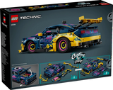 Back of the LEGO Technic Custom Garage Ford Mustang GT Car 42236 box showing the completed car and custom bodywork options