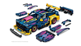 High angle right view of the LEGO Technic Custom Garage Ford Mustang GT Car 42236 with removable panels and spoilers