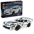 LEGO Technic Dodge Viper GTS-R Sports Car 42234 box beside the completed white and blue car model 
