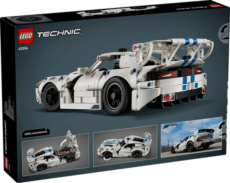Back of the LEGO Technic Dodge Viper GTS-R Sports Car 42234 box showing the completed model and feature images