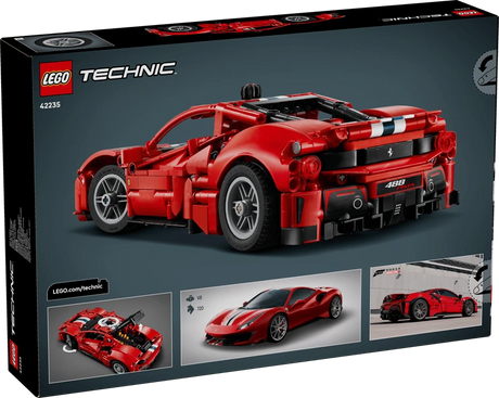 Back of the LEGO Technic Ferrari 488 Pista Car 42235 box showing the completed model and feature images