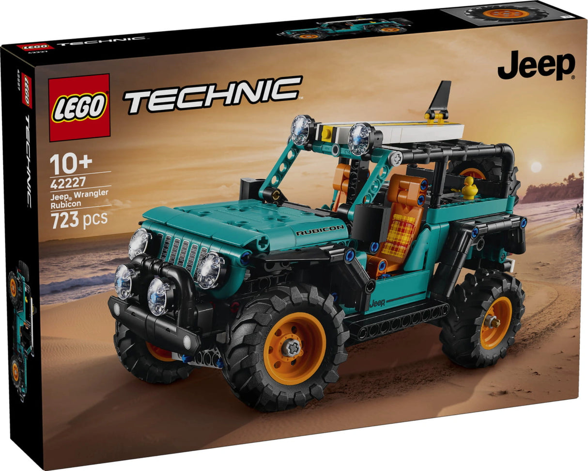LEGO Technic Jeep Wrangler Rubicon SUV 42227 retail box front showing model image, 10+ age marking and 723 pieces detail