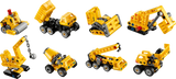 LEGO Technic Mighty Machines 42233 assortment showing eight yellow construction vehicle designs