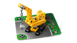 LEGO Technic Mighty Machines 42233 wrecking ball crane build displayed on a road card