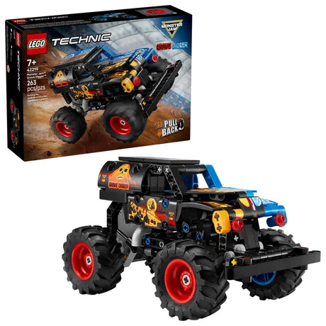 LEGO Technic Monster Jam Grave Digger Fire and Ice retail box shown with the completed monster truck model on a white background
