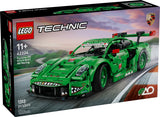 LEGO Technic Porsche 911 GT3 R REXY AO Racing Car 42224 retail box showing green Porsche race car with dinosaur graphics
