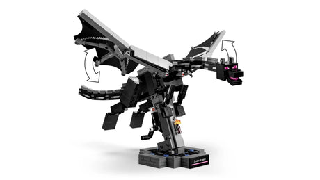 LEGO Minecraft Ender Dragon build with arrows showing wing movement