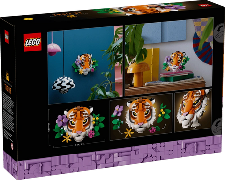 LEGO The Fauna Collection Tiger box back showing the tiger artwork displayed on a wall, shelf and table