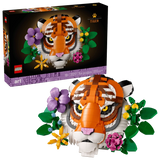 LEGO The Fauna Collection Tiger box beside the completed tiger head and flower display model