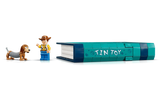 LEGO turquoise Tin Toy book build with Woody figure and small Slinky Dog figure beside it