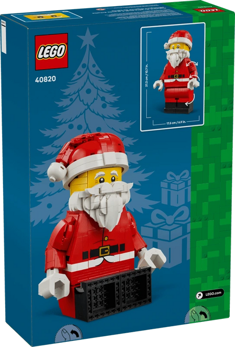 Rear of LEGO Up-Scaled Santa Minifigure 40820 box showing the seated Santa model