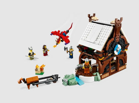Side view of LEGO Creator Viking house and dragon – set 31132