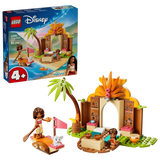 LEGO Disney Village House & Boat box shown with completed village house, boat, palm tree and figures