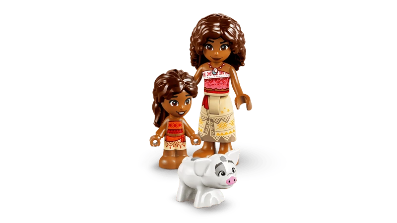 LEGO Moana and Simea figures shown with Pua the pig figure