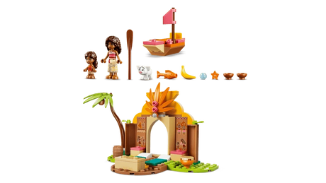 LEGO Village House & Boat set lineup with figures, boat, palm tree, village house and small accessories