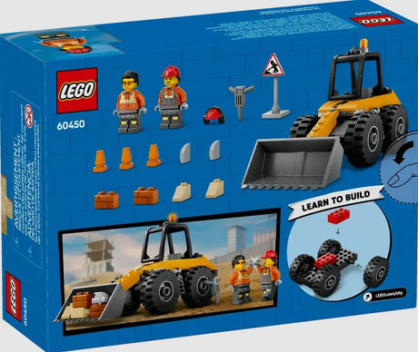 Back of LEGO Yellow Construction Loader 60450 box showing contents and build steps - Ireland