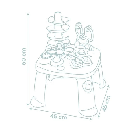 Little Smoby Activity Table dimensions diagram showing 60cm height and 45cm by 45cm tabletop