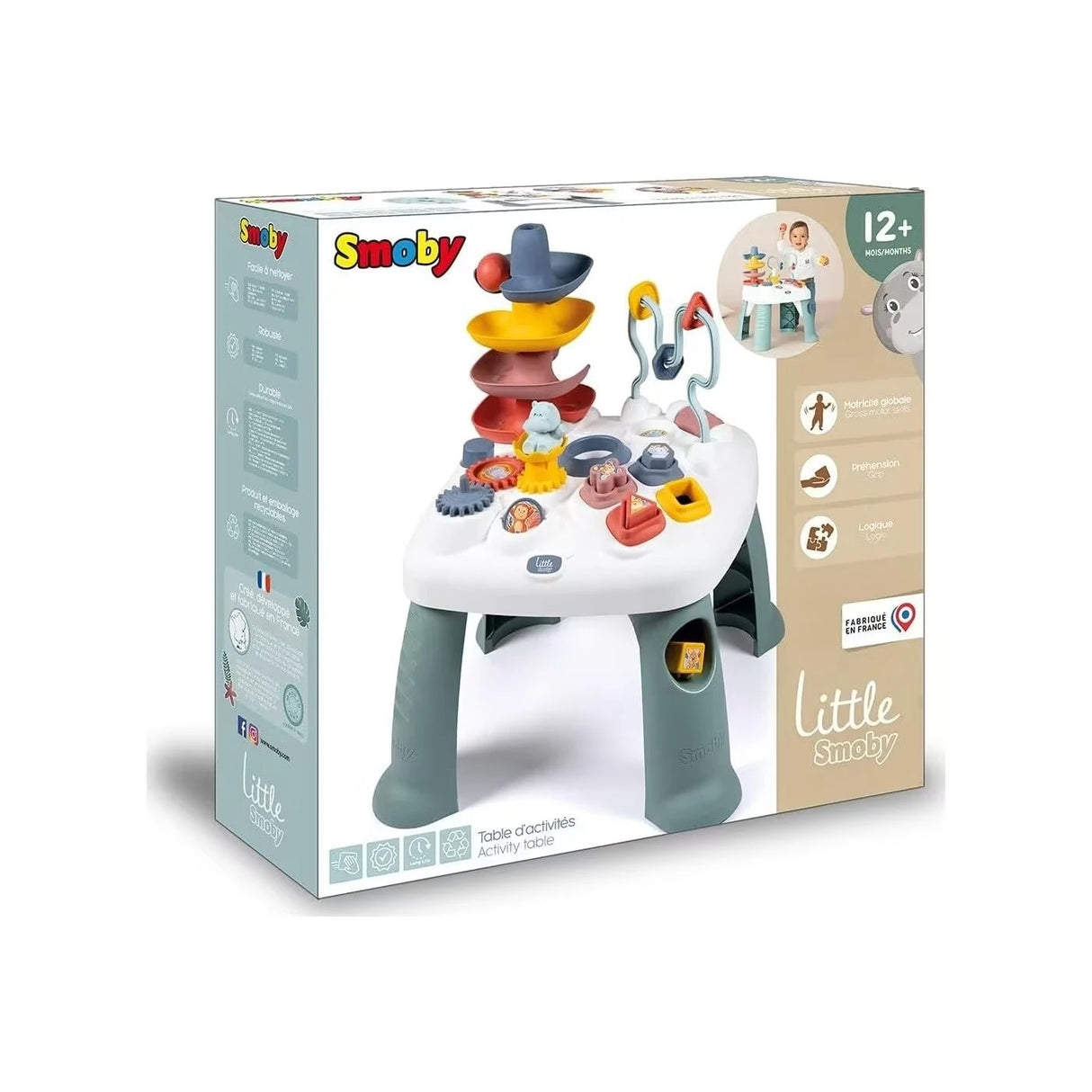 Little Smoby Activity Table retail packaging showing product and 12 months plus age rating