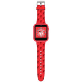 Liverpool FC Interactive Watch full view with red printed strap, buckle fastening and Liverpool FC clock face