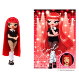 L.O.L. Surprise O.M.G. Jennie doll standing beside red stage themed artwork showing the doll with one finger raised to her lips, a stylised Jennie signature and an inset photograph. Duplicate of the first supplied image.