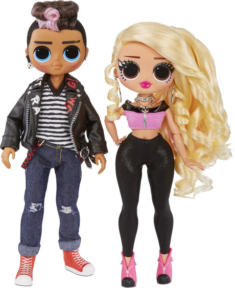 Tough Dude and Pink Chick dolls standing side by side
