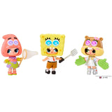 Three L.O.L. Surprise SpongeBob SquarePants Tot styling combinations, showing different character headpieces, outfits and accessories.