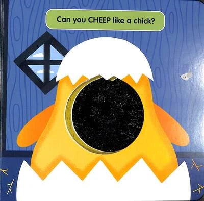 Open Look on the Farm page asking Can you CHEEP like a chick with chick hatching from egg