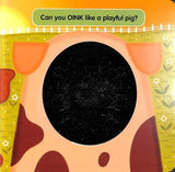 Open Look on the Farm page asking Can you OINK like a playful pig with pig face illustration