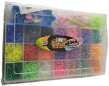 Loom Bands organiser case filled with colourful bands, loom board, hook and accessories