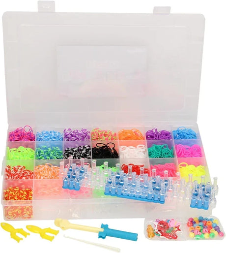 Open Loom Bands craft set with organiser tray, loom board, hook tool, charms and beads