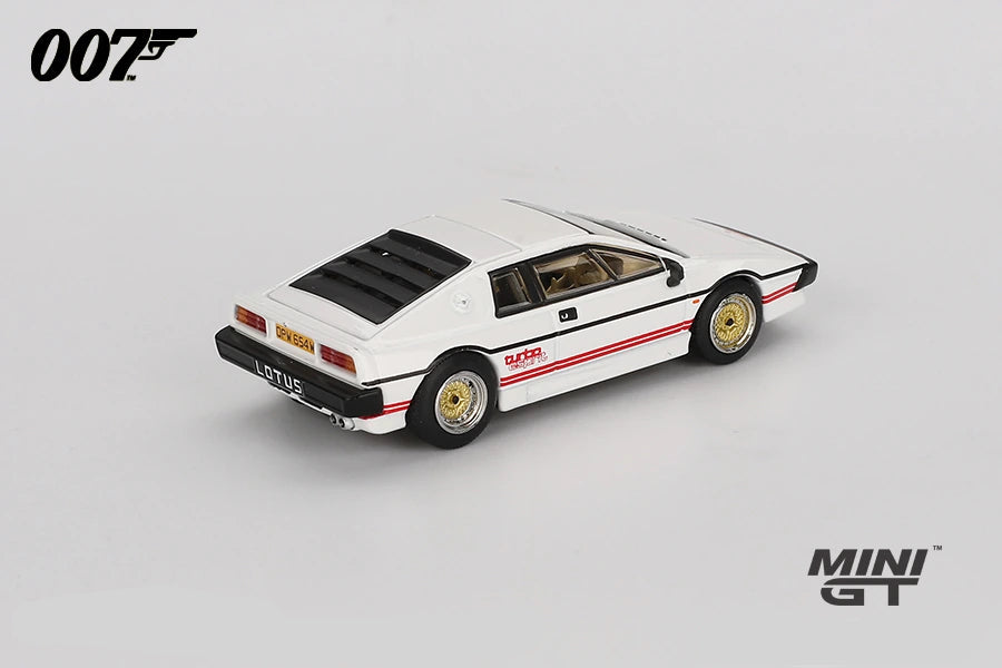 White Lotus Esprit Turbo from For Your Eyes Only viewed from the rear left showing the black rear louvres, gold wheels and rear Lotus badging