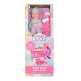Lullaby Baby doll gift box with doll, rocking crib and feeding accessories shown inside