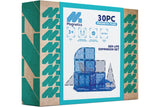 Retail box of Magnetics 30 piece Sea Life Magnetic Tiles Expansion Set showing blue ocean build with teal patterned sides