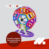 Magnetics 46 piece Ferris Wheel magnetic tiles set with colourful geometric wheel built on purple stand