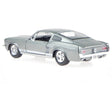 Maisto 1967 Ford Mustang GT metallic grey model in rear three quarter view