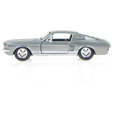 Maisto 1967 Ford Mustang GT metallic grey model shown in side profile