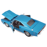 Maisto 1969 Dodge Charger R/T rear three quarter view with bonnet and doors open