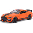 Maisto 2020 Ford Mustang Shelby GT500 front three quarter view showing black grille, racing stripes and bonnet vents