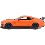 Maisto 2020 Ford Mustang Shelby GT500 side profile showing black wheels, side stripes and rear spoiler