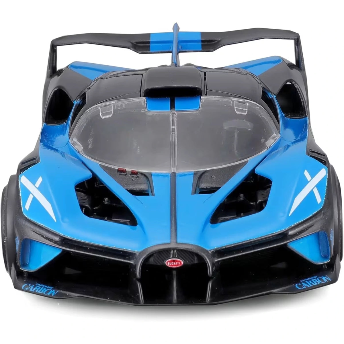 Maisto Bugatti Bolide Blue front view showing blue bodywork, black aerodynamic panels and central grille