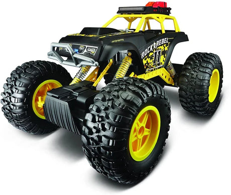 Maisto Tech Rock Crawler remote control truck with black body, yellow wheels and chunky tyres