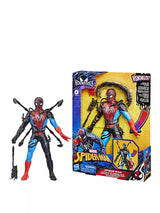 Hasbro Marvel Spider-Man Venom Versus Liquid Shifter action figure shown beside official packaging, displaying red and blue suit with black Venom symbiote detail and included accessories
